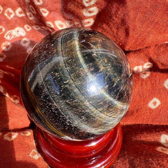 LARGE BLUE TIGERS EYE STONE SPHERE 65MM - Picture 3 of 9